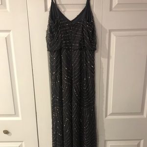 Adrianna Papell embellished blouson gown,gunmetal
